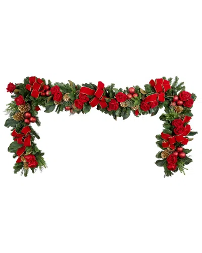 Creative Displays Handcrafted 9ft Holiday Garland With Roses In Red