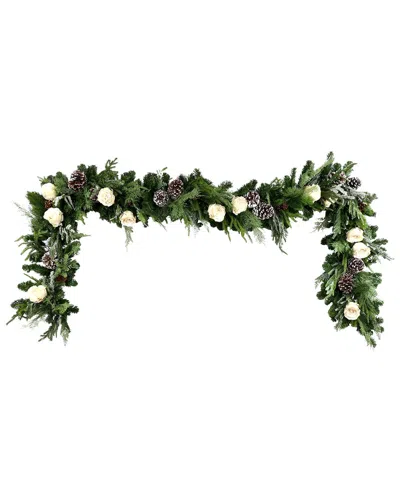 Creative Displays Handcrafted 9ft Holiday Garland With Roses In Green