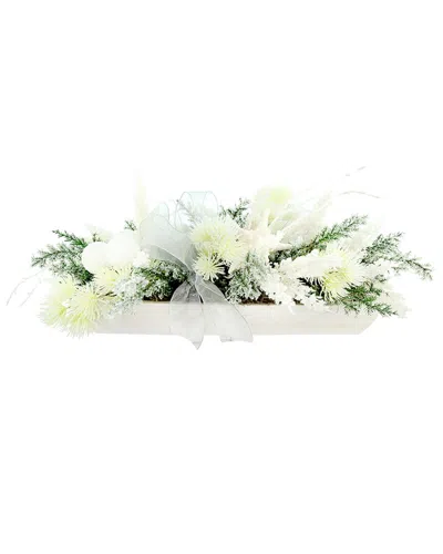Creative Displays Handcrafted Coastal Holiday Centerpiece With Flocked Cedar In White