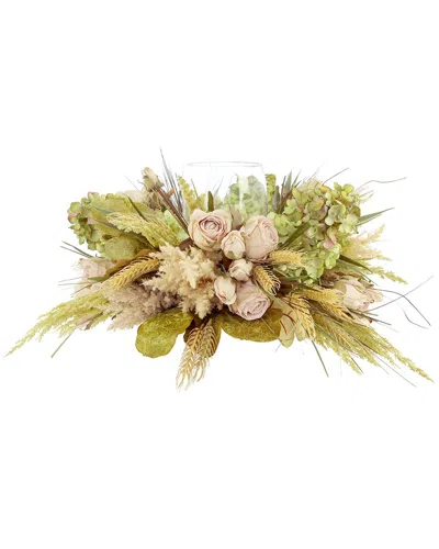 Creative Displays Handcrafted Fall Candleholder With Hydrangeas In Brown
