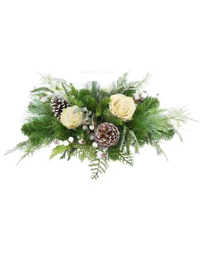 Creative Displays Handcrafted Holiday Candleholder Centerpiece With Berries In Green