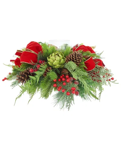 Creative Displays Handcrafted Holiday Candleholder Centerpiece With  Evergreens In Multi