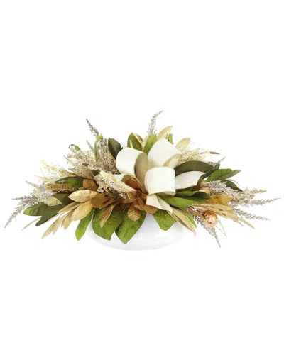 Creative Displays Handcrafted Holiday Floral Arranged With Magnolia Leaves In White