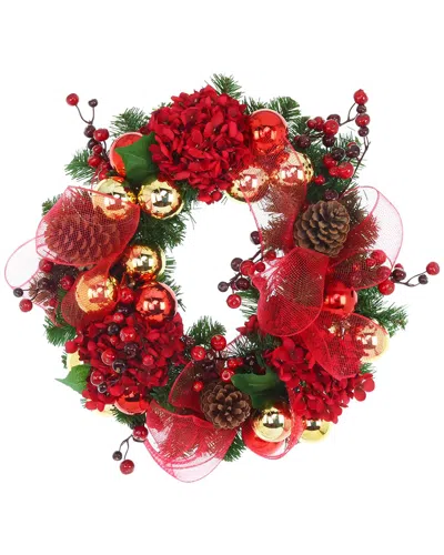 Creative Displays Handmade 20in Holiday Wreath With Hydrangeas In Red