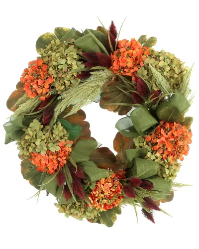 Creative Displays Handmade 26'' Fall Wreath With Hydrangeas & Pampas In Green
