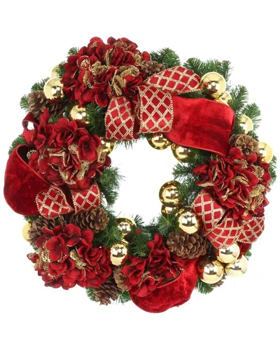 Creative Displays Handmade 26in Holiday Wreath With Hydrangeas & Decorative  Ribbon In Red
