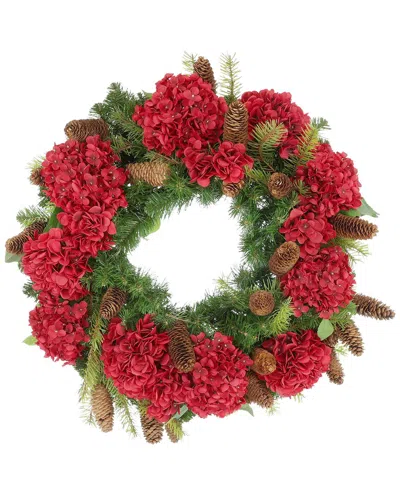 Creative Displays Handmade 26in Holiday Wreath With Hydrangeas & Pinecones In Red