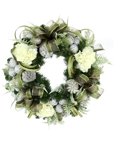 Creative Displays Handmade 26in Modern Holiday Wreath With Hydrangeas In Green