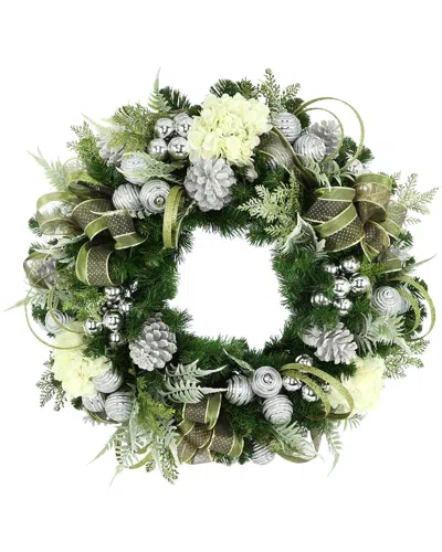 Creative Displays Handmade 32in Modern Holiday Wreath With Hydrangeas In Green