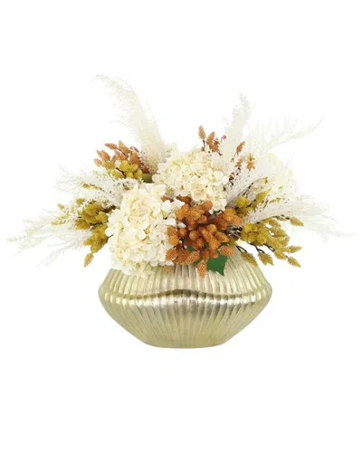Creative Displays Handmade Astilbe & Pomegranate Fall Arrangement In A Glass Pumpkin Vase In Gold