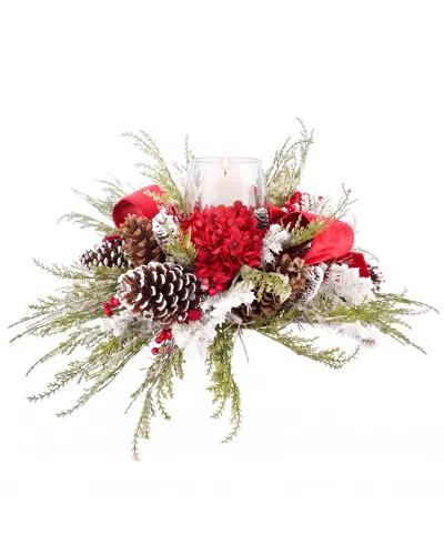 Creative Displays Handmade Christmas Holiday Candleholder With Hydrangeas &  Snow-tipped Pinecones In Multi
