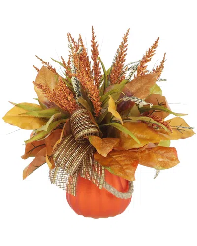 Creative Displays Handmade Fall Candleholder With Assorted Hydrangeas & Wheat In Orange