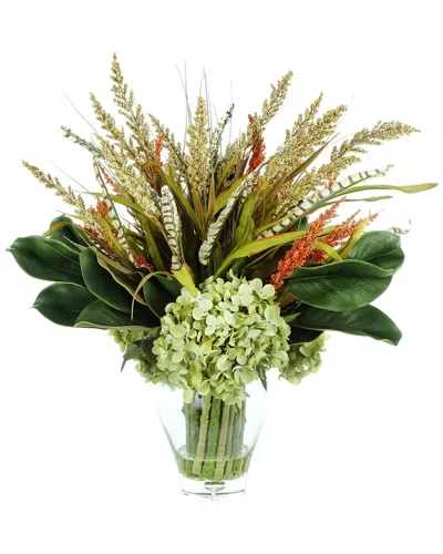 Creative Displays Handmade Fall Heather & Pampas Arrangement In Glass Pedestal Vase In Green