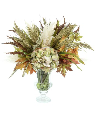 Creative Displays Handmade Fall Hydrangea & Sunflower Arrangement In Glass Vase With Rope Handle In Multi