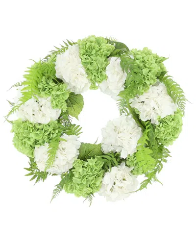 Creative Displays Handmade Faux 24in Hydrangea Wreath With Ferns In Green