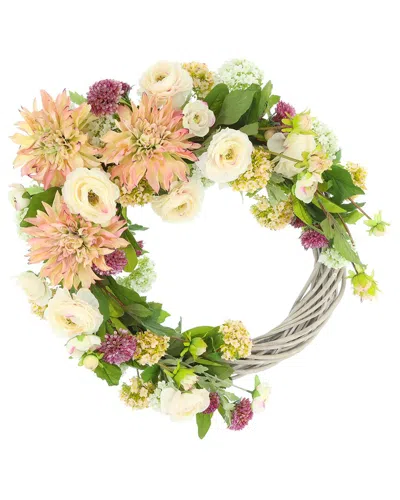 Creative Displays Handmade Faux 26in Spring Wreath With Dahlias & Ranunculus In Multi