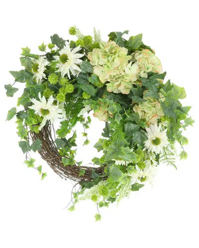 Creative Displays Handmade Faux 28in Wreath With Rudbeckias & Hydrangeas In Green