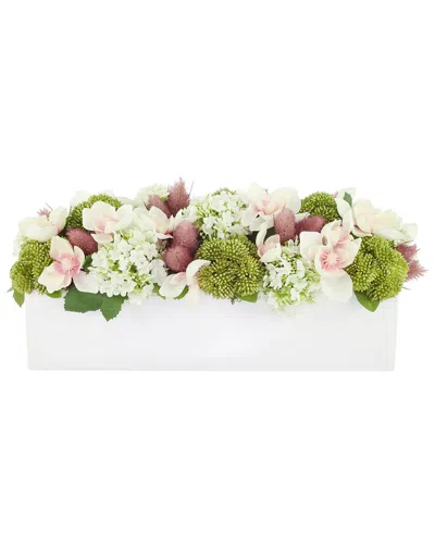 Creative Displays Handmade Faux Butterfly Magnolias & Hydrangeas In Fiberstone  Planter In White