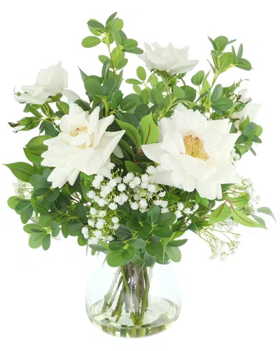 Creative Displays Handmade Faux Centerpiece With Roses & Baby's Breath In Green