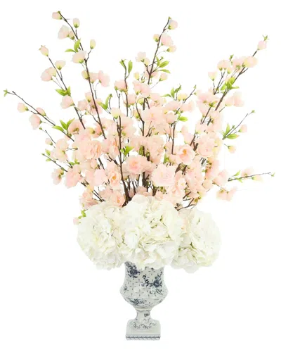 Creative Displays Handmade Faux Cherry Blossom & Hydrangea Arrangement In  Ceramic Vase In Multi