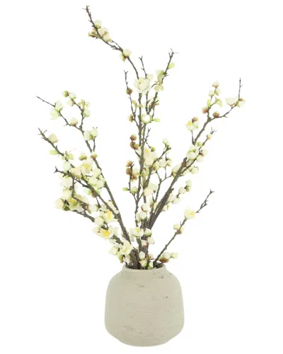 Creative Displays Handmade Faux Cherry Blossom Stems In Fiberstone Pot In White