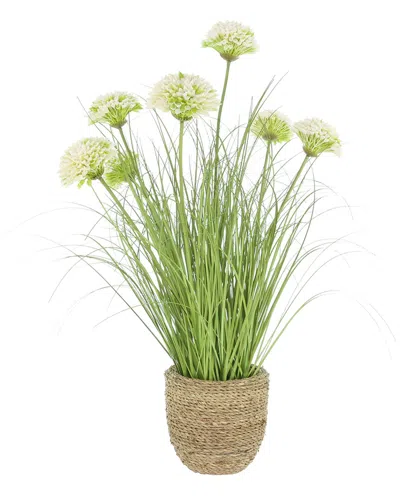Creative Displays Handmade Faux Dahlias & Grass In Strawgrass Planter In Green