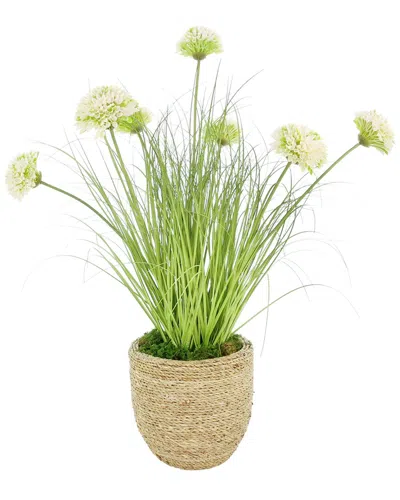 Creative Displays Handmade Faux Dahlias & Grass In Strawgrass Pot In Green