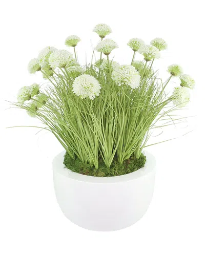 Creative Displays Handmade Faux Dahlias In Round Fiberstone Planter In White