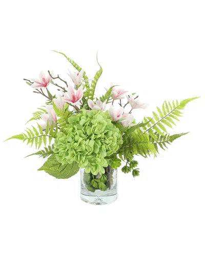 Creative Displays Handmade Faux Floral Centerpiece With Hydrangeas & Butterfly  Magnolias In Green