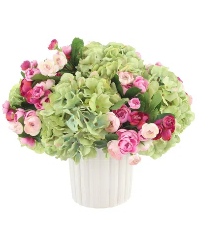 Creative Displays Handmade Faux Floral Centerpiece With Hydrangeas &  Ranunculus In Green