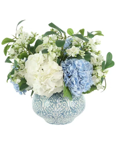 Creative Displays Handmade Faux Hydrangea & Budding Stem Arrangement In  Decorative Vase In Blue