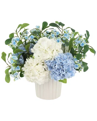 Creative Displays Handmade Faux Hydrangea & Budding Stem Arrangement In  Decorative Vase In White