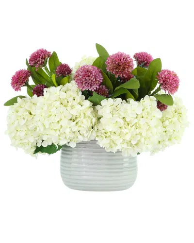 Creative Displays Handmade Faux Hydrangea & Dahlia Arrangement In Ridged Vase In Multi