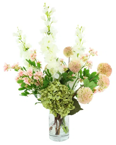 Creative Displays Handmade Faux Hydrangea & Delphinium Arrangement In Glass  Vase In Multi