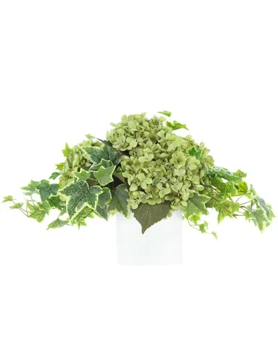 Creative Displays Handmade Faux Hydrangea & Ivy Arrangement In Square Pot In Green