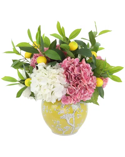 Creative Displays Handmade Faux Hydrangea & Lemon Arrangement In Decorative  Ceramic Vase In Multi