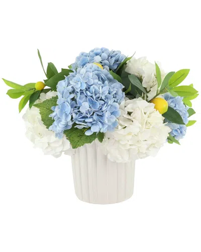 Creative Displays Handmade Faux Hydrangea & Lemon Arrangement In Decorative  Vase In Blue
