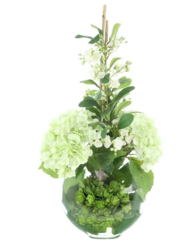 Creative Displays Handmade Faux Hydrangea & Philodendron In Glass Vase In Green