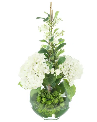 Creative Displays Handmade Faux Hydrangea & Philodendron In Glass Vase In Green