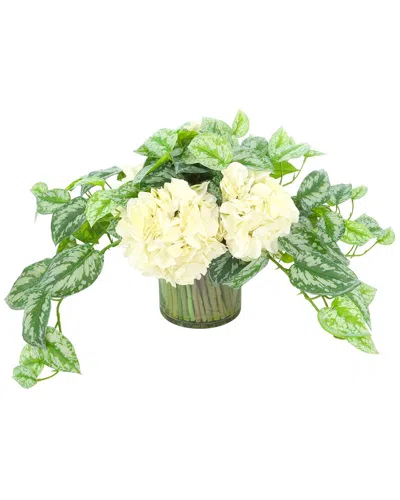 Creative Displays Handmade Faux Hydrangea & Scindapsus Arrangement In Glass  Vase In Multi