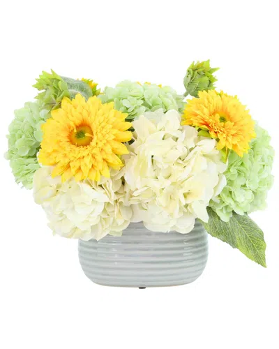 Creative Displays Handmade Faux Hydrangea & Sunflower Arrangement In Ridged  Vase In Yellow