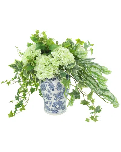 Creative Displays Handmade Faux Hydrangea & Variegated Ivy Arrangement In  Decorative Vase In Green