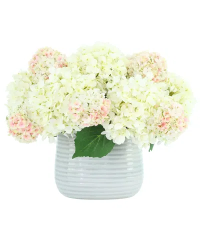 Creative Displays Handmade Faux Hydrangea & Viburnum Arrangement In Ridged  Vase In White