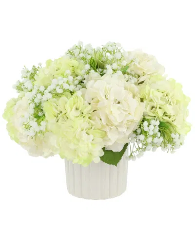 Creative Displays Handmade Faux Hydrangeas & Baby's Breath In Decorative Pot In Green