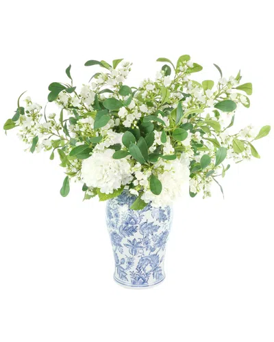 Creative Displays Handmade Faux Hydrangeas & Budding Stems In Decorative Vase In Green