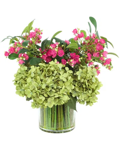 Creative Displays Handmade Faux Hydrangeas & Buds In Glass Vase In Green