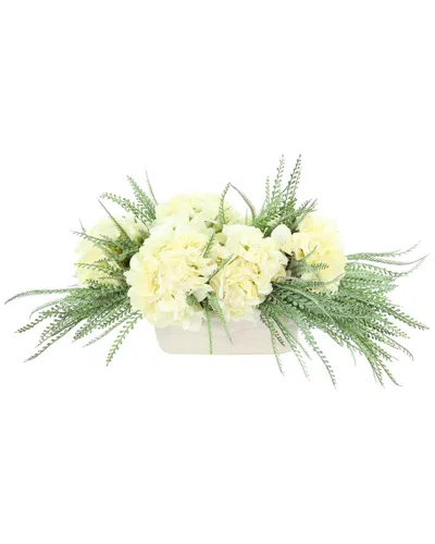 Creative Displays Handmade Faux Hydrangeas & Ferns Arranged In Ceramic Pot In White
