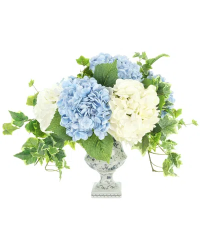 Creative Displays Handmade Faux Hydrangeas & Ivy In Decorative Pedestal Vase In Blue