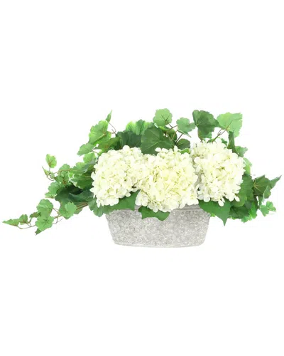 Creative Displays Handmade Faux Hydrangeas & Ivy In Decorative Stone Vase In White