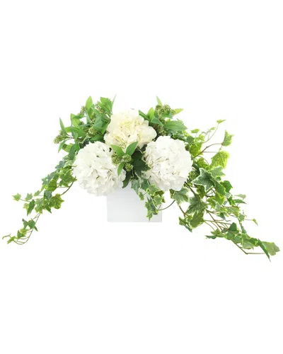 Creative Displays Handmade Faux Hydrangeas & Ivy In Square Fiberstone Pot In Green